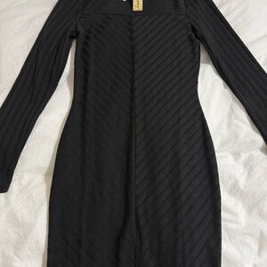 love, Fire Black Textured Long Sleeve Dress